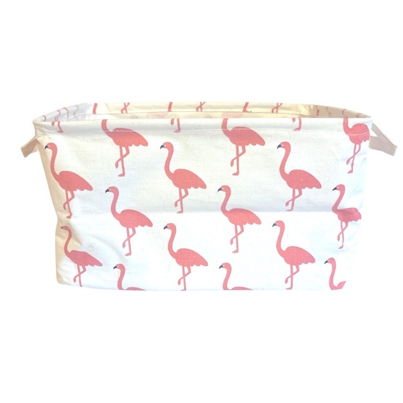 Flamingo Rectangular Storage Basket Pink Cream Tote Collapsible Waterproof - Picture 1 of 11